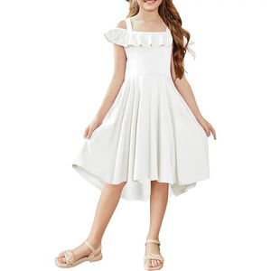 Girls Summer Dress Off Shoulder Flutter Sleeve Midi Swing Cassual Formal Dresses
